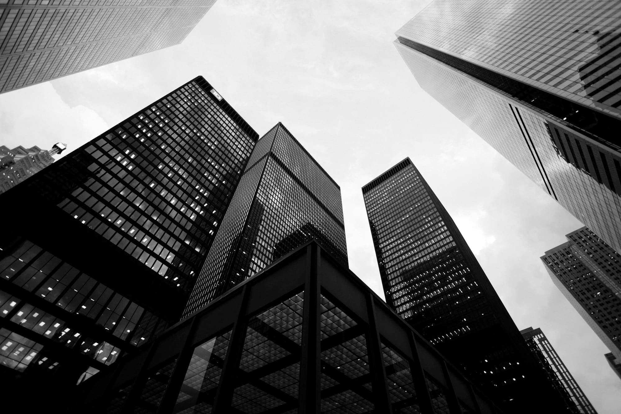 Black-and-white photograph of a building facade