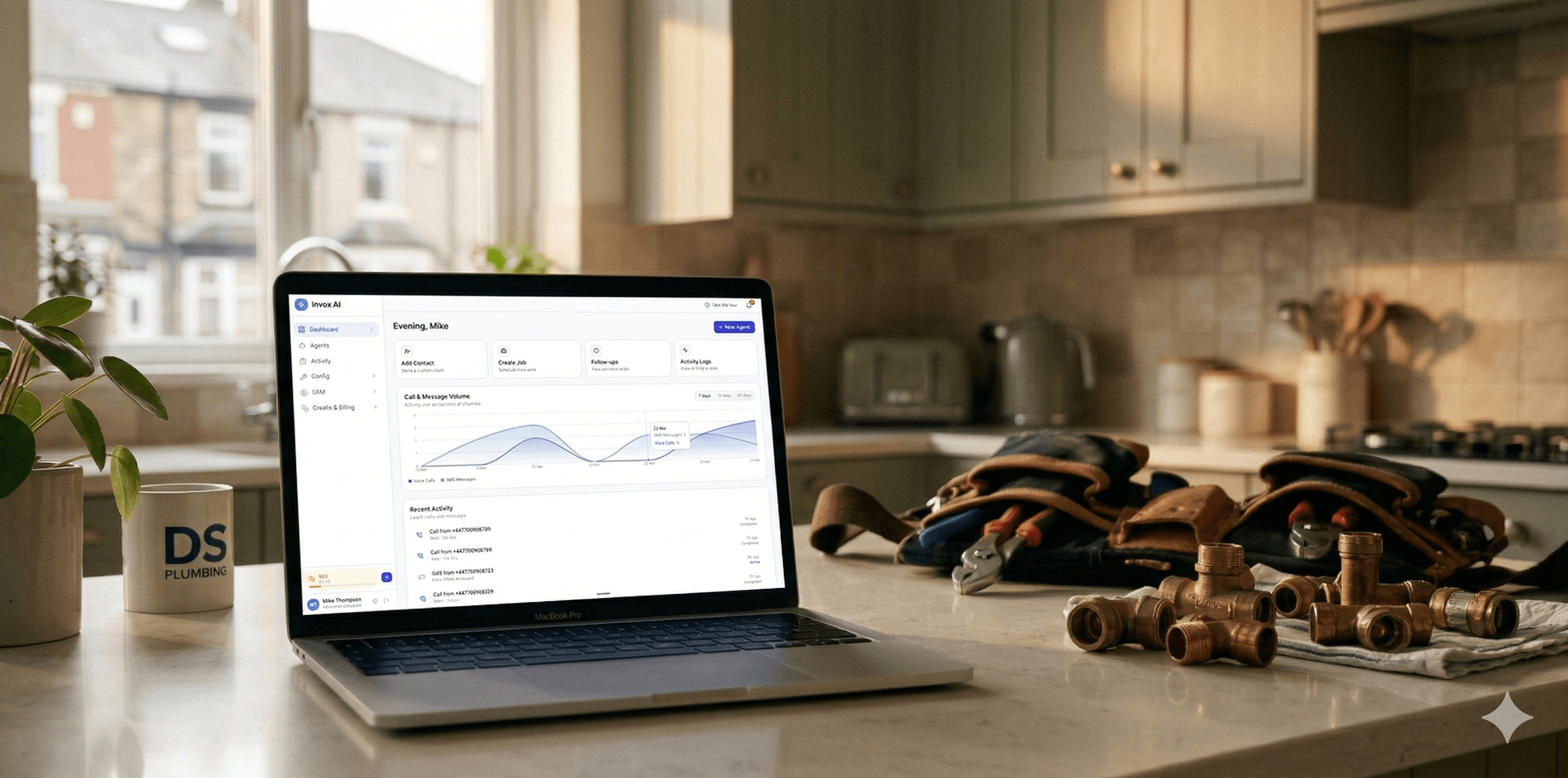 Invox AI dashboard on a laptop