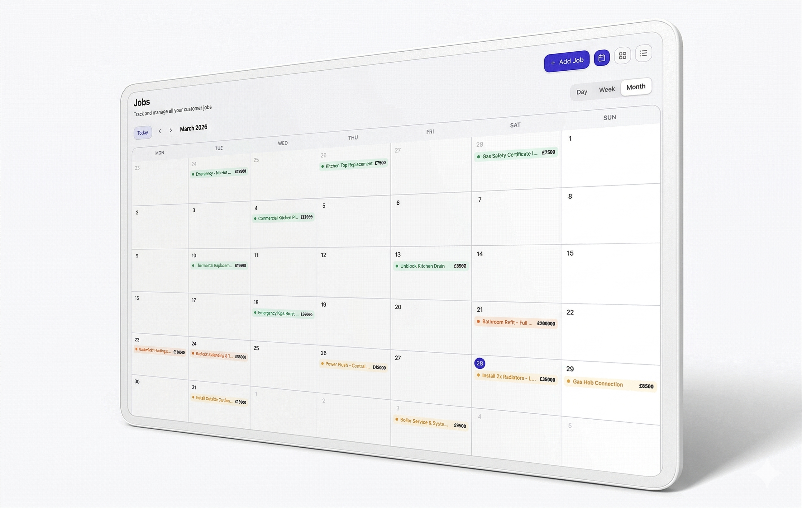 Tablet showing Invox AI jobs calendar